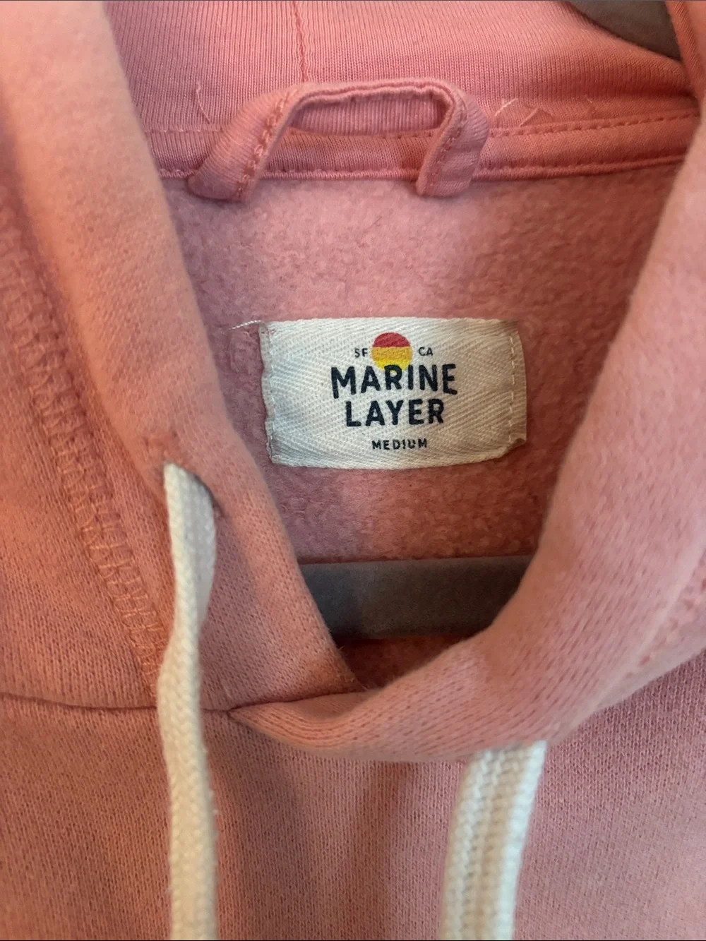 Marine Layer Men’s Colorblock Crewneck Hoodie in Pink, Yellow, Cream, Blue-Gray - Picture 2 of 4
